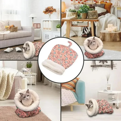 Self Warming Cat Bed, Soft Plush Cat Winter Sleeping Bag, Cat Sleeping Bag for Indoor Cats, Cute Pet Small Puppy Cat Nest Bed