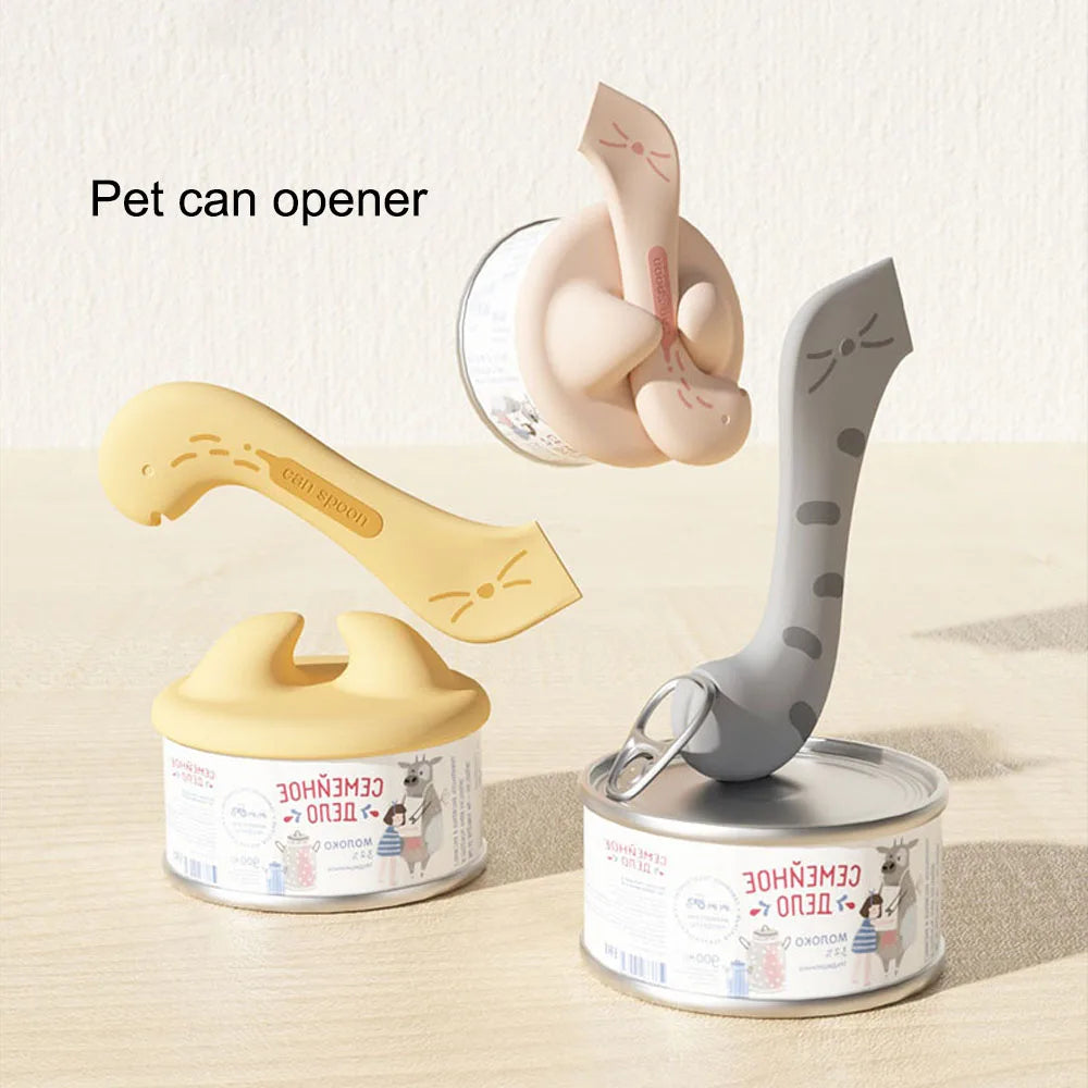 Pet Spoon Multifunctional Can Opener Wet Food Feeding Spoon Silicone Pet Can Sealing Lid Food Storage Cat Dog Accessories