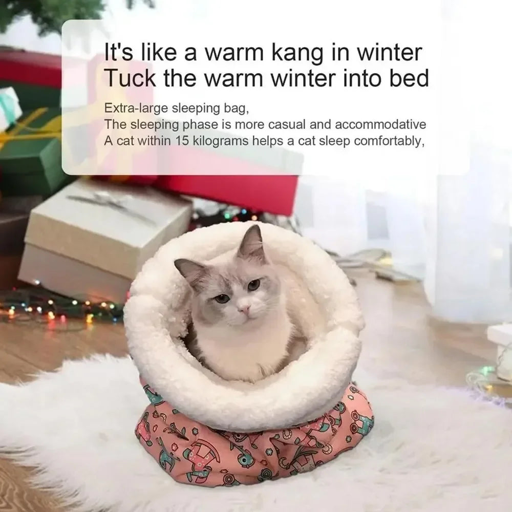 Self Warming Cat Bed, Soft Plush Cat Winter Sleeping Bag, Cat Sleeping Bag for Indoor Cats, Cute Pet Small Puppy Cat Nest Bed