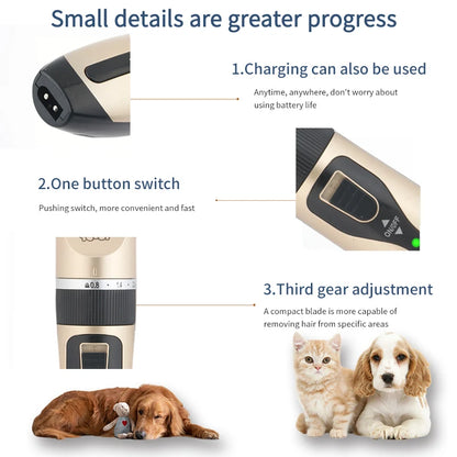 Cat Dog Electrical Professional Hair Clipper for Pets Silent Hair Cutter USB Rechargeable Pet Grooming Clipper Set.