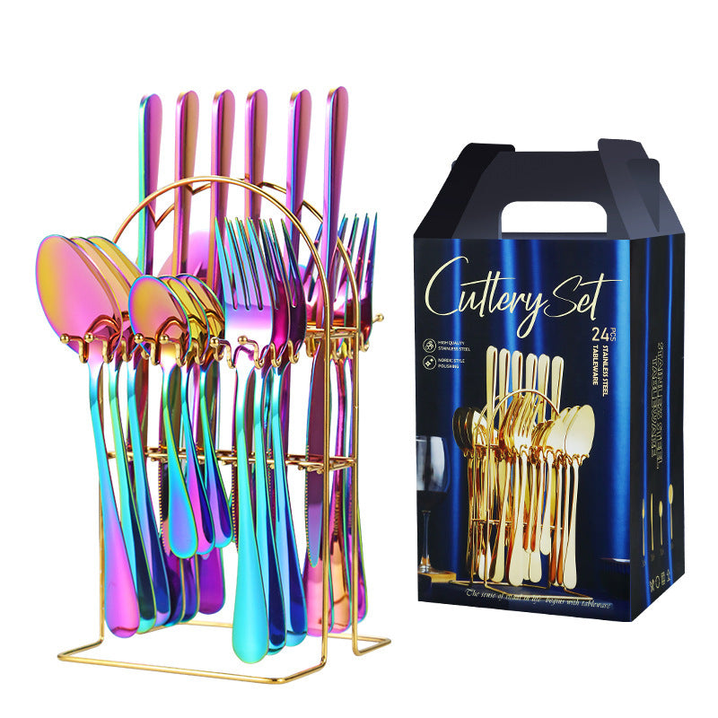 Amazon Hot Selling Stainless Steel Spoon Fork 24 Piece Set 1010 Cross-Border New Western Steak Knife, Fork, Spoon Gift Box